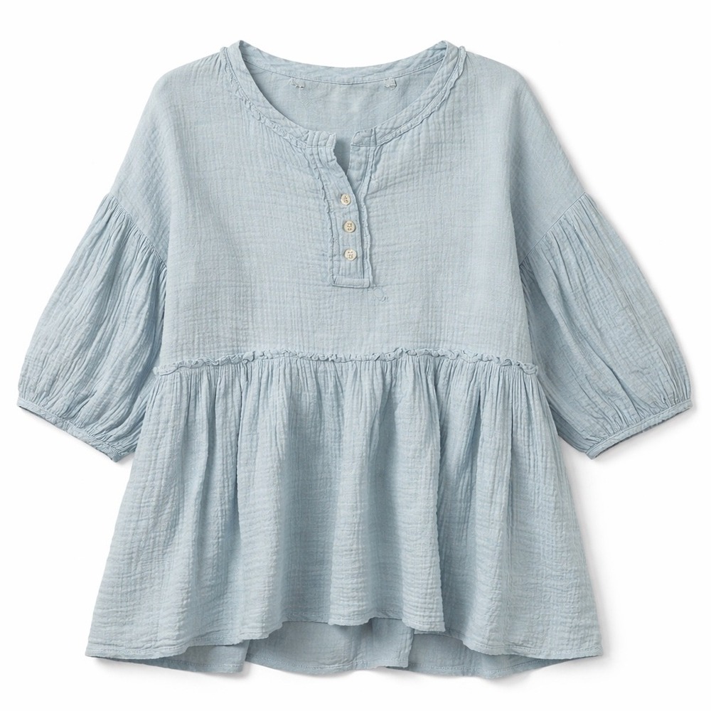 South Light Gauze Peasant Top Blue Boho Blouse 3/4 Sleeve Womens Small‎
